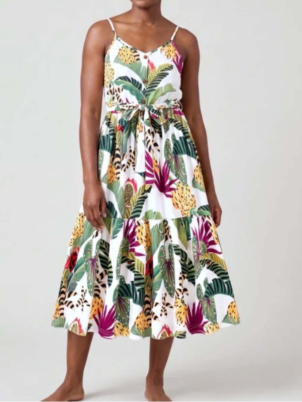 PatPat Women Tropical Floral Print Spaghetti Strap Maxi Camisole Dress, Size S